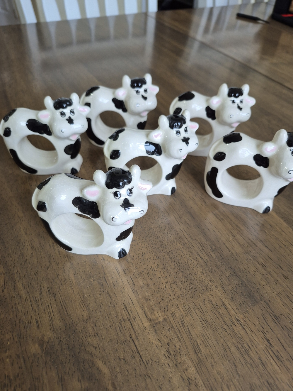 Whimsical Cow Napkin Ring Set - Black & White Ceramic